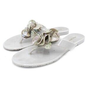 Grey Nine West Flower Flip Flops Size 7